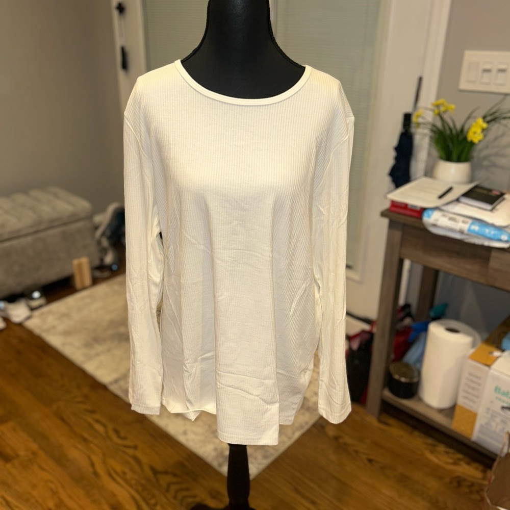 2 Long Sleeve ribbed top, cream and black XXL and coverall dress